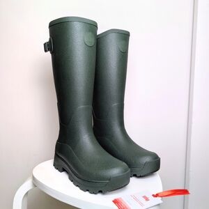 FitFlop Wonderwelly Deep Green Waterproof Tall Rubber Lug Sole Rain Boots Size 6